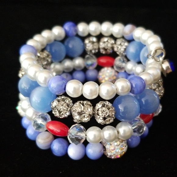 NWT Handcrafted Agate and Glass Bead Rhinestone Beaded Bracelet NWT - Picture 5 of 12